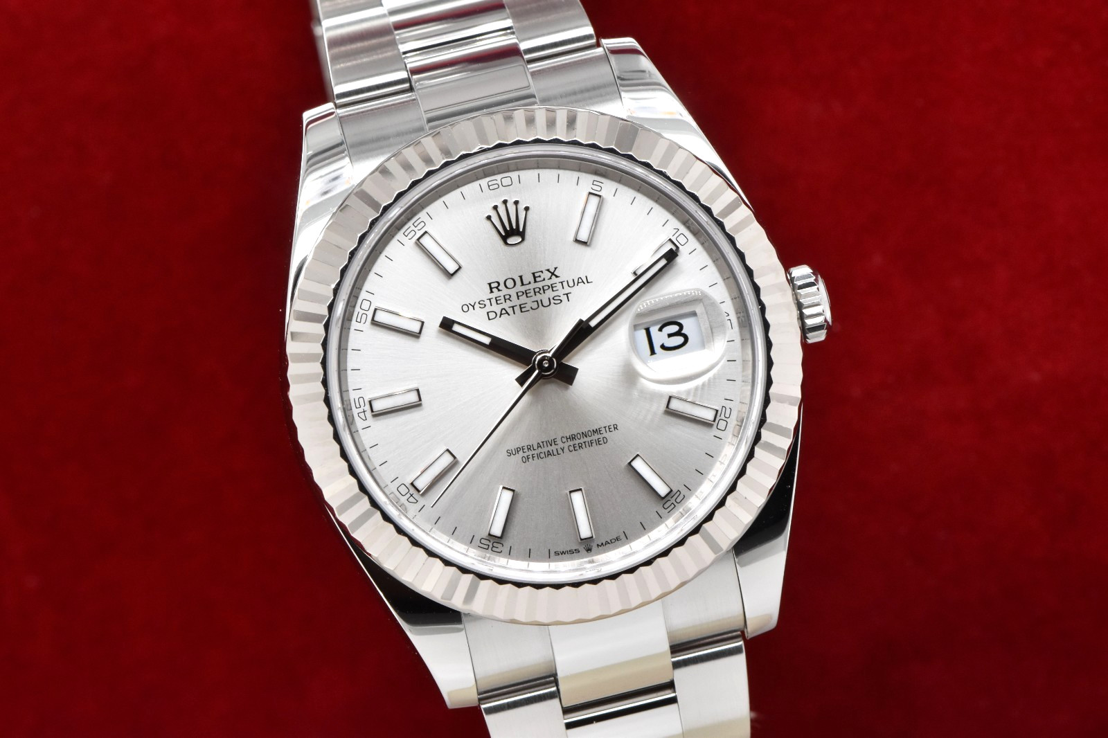 2025 Rolex Datejust 41 18K WG Fluted Steel Oyster Silver Stick Dial 126334 FS