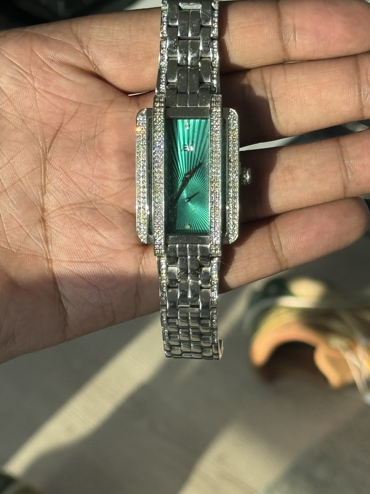 JBW Men’s Silver Stainless Steel Diamond Accent Green Dial Quartz Wristwatch