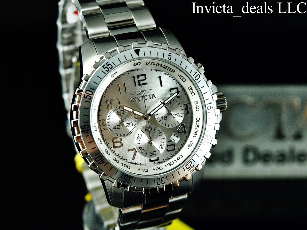 Invicta Men’s 45mm Specialty PILOT Chronograph SILVER DIAL Silver Tone SS Watch