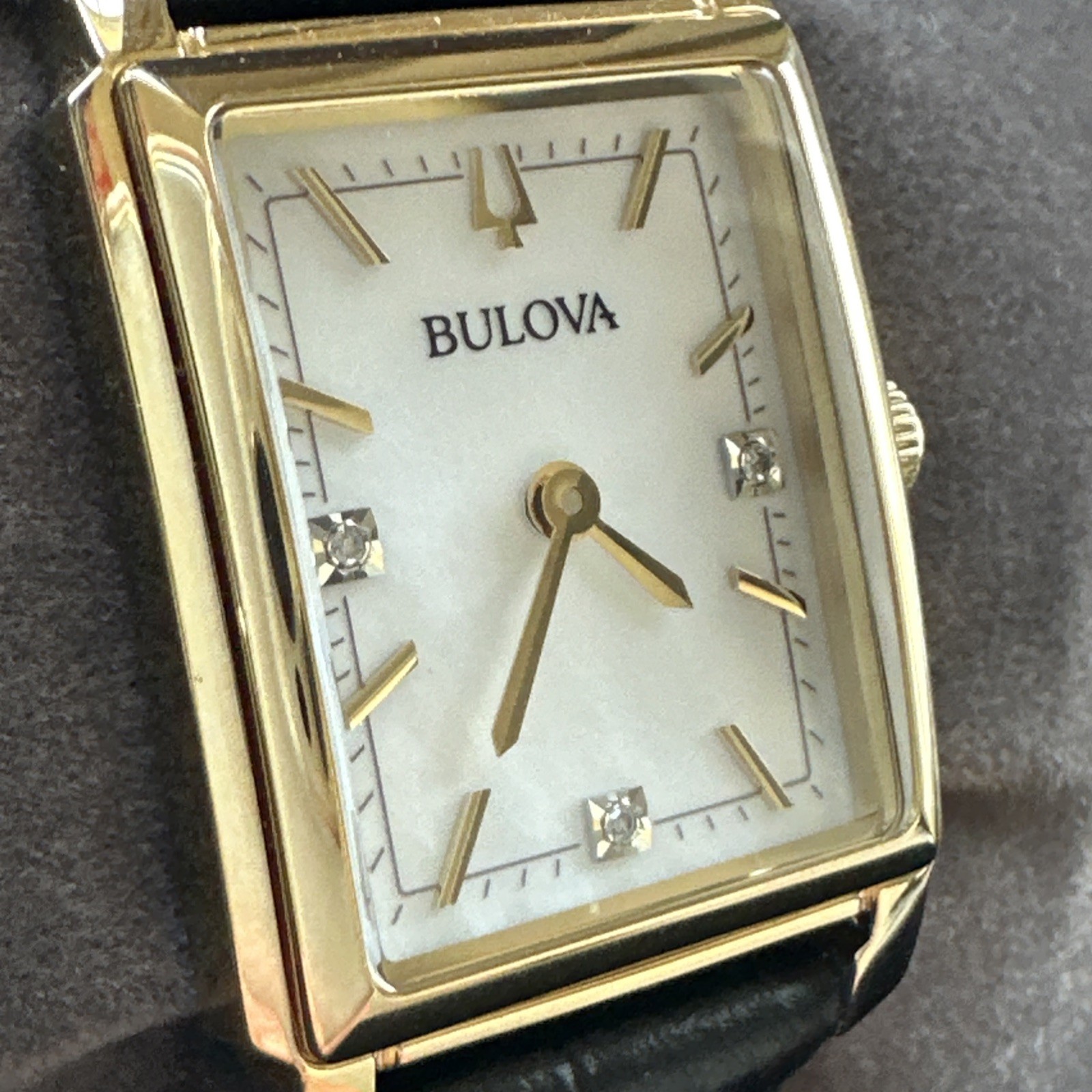 Bulova Women’s Sutton Classic Quartz Gemmed Black Leather Watch 21 MM 97P166