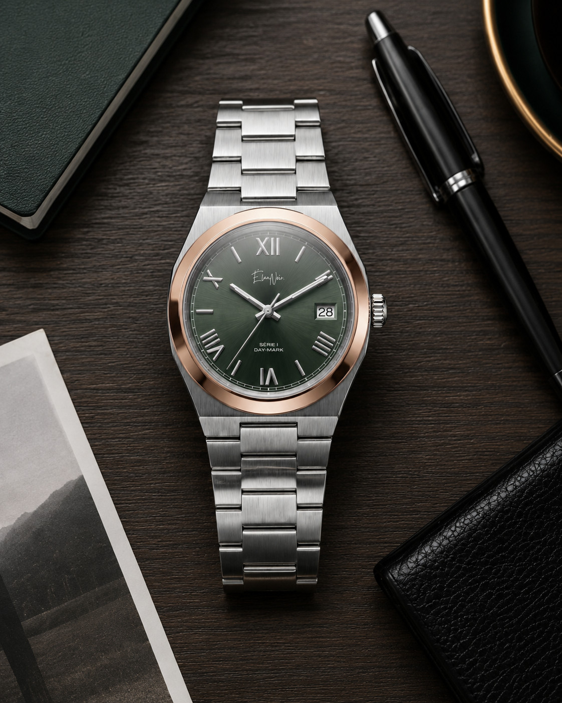 Élan Noir Série I Sage & Rose 36mm Automatic NH35 Sapphire Crystal Steel Watch