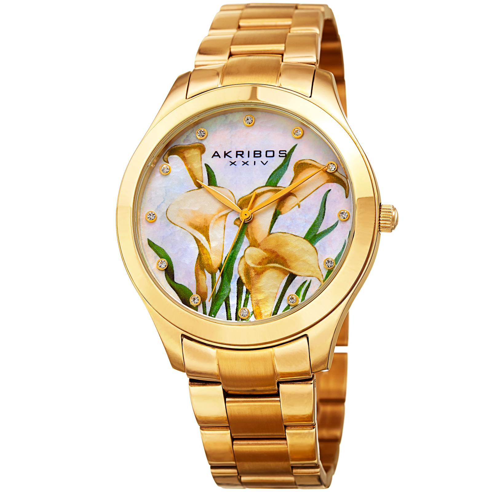 Women’s Akribos XXIV AK953FYG White Mother of Pearl Calla Lilies Dial Watch