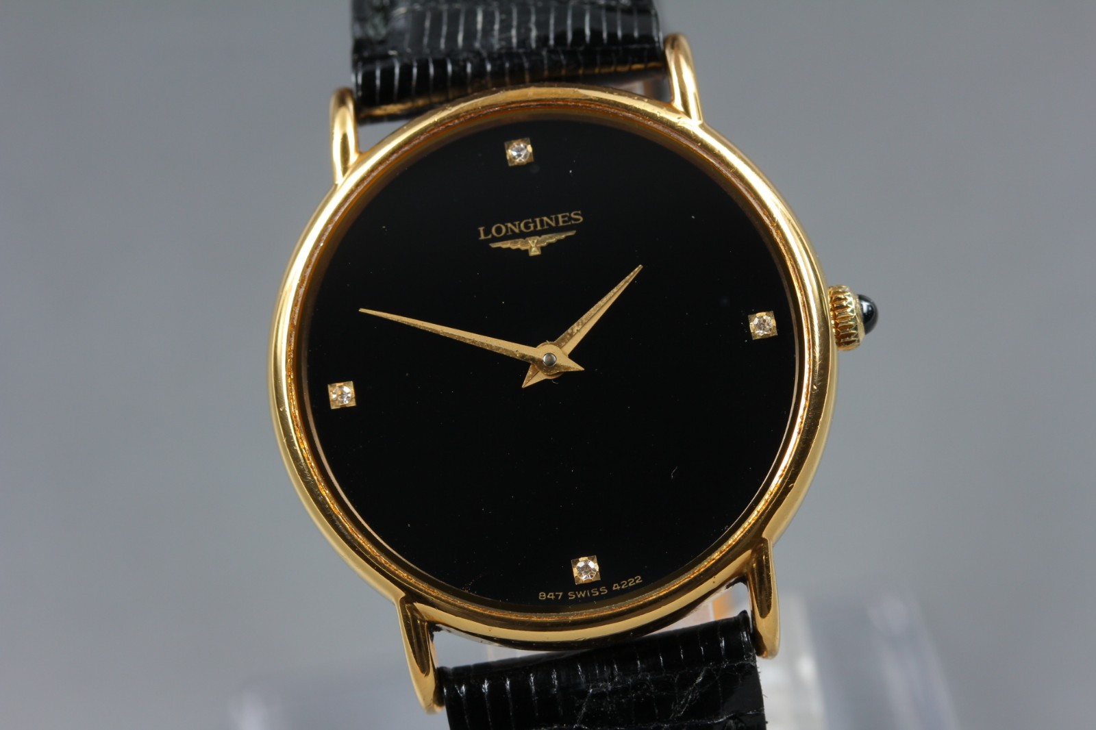 Longines 847 4222 L847.4 Black 4 Diamonds Manual Winding Men’s Watch EXC+++++