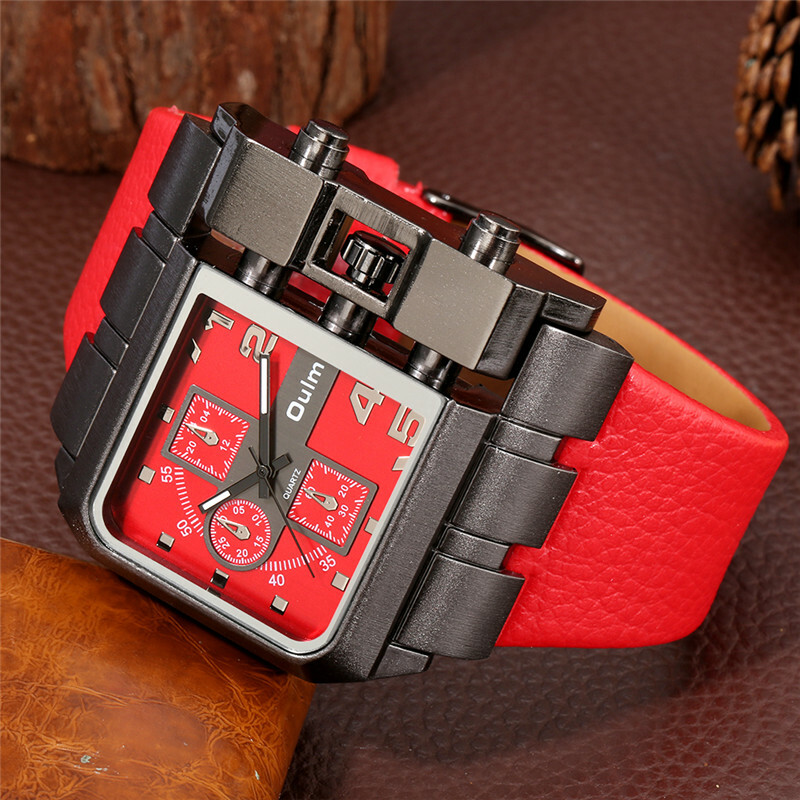 OULM Luminous Hand Men’s Analog Quartz Wrist Watches Leather Bracelet Band Gift