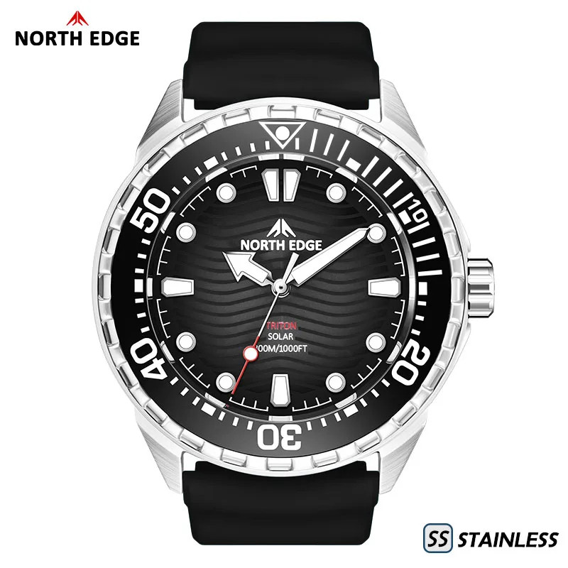 TRITON-TI Titanium Stainless Solar-Powered Diving Watch Luxury Quartz Watches fo