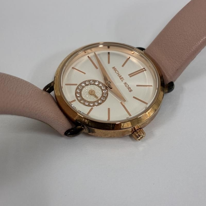 Michael Kors MK 2735 Leather Strap Analog Quartz Watch Rose Gold Crystal Women s