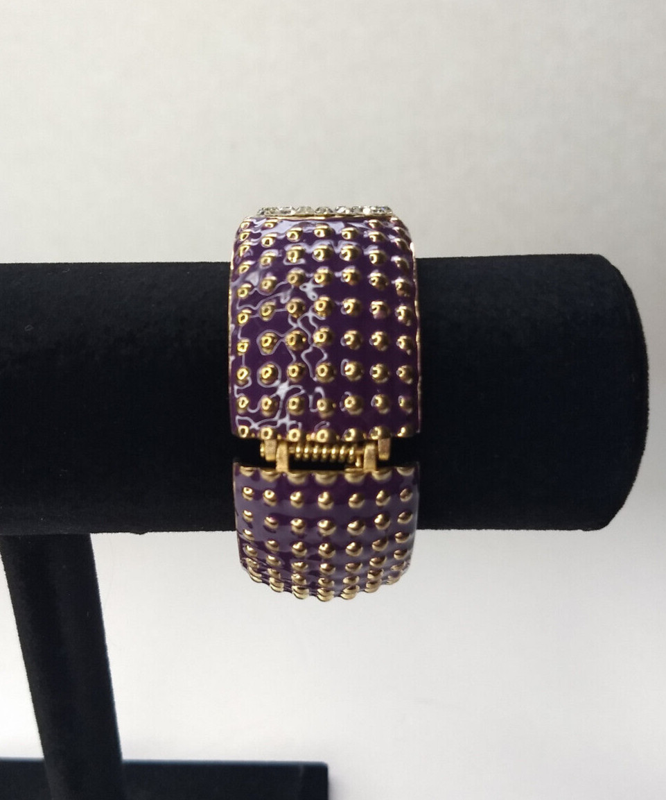 Jessica Carlyle Fashion Cuff Purple Gold Tone Watch Hinge New Battery Tested