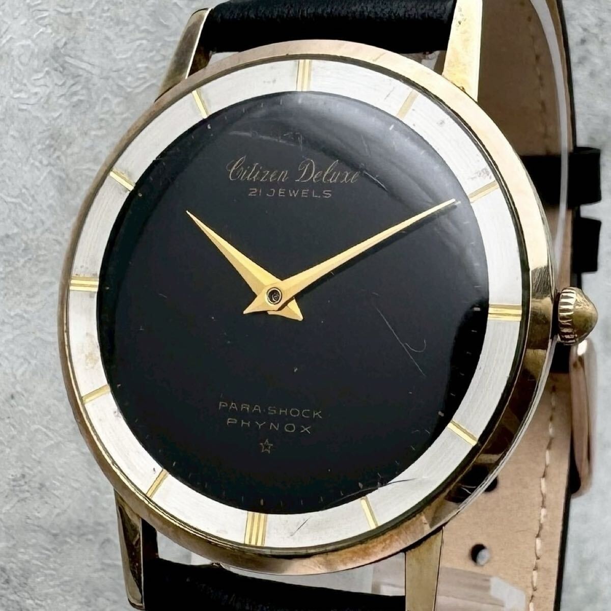 1960 Citizen Deluxe 21J Manual Wind 14K Gold Filled Black Dial Vintage Watch