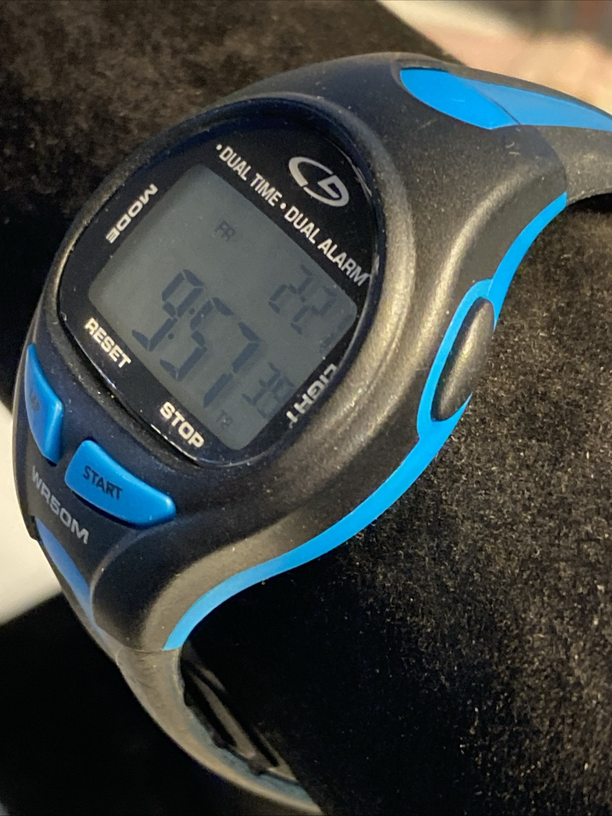 C9 Dual Time Dual Alarm WR 50 M Gray Blue Silicone Band New Battery