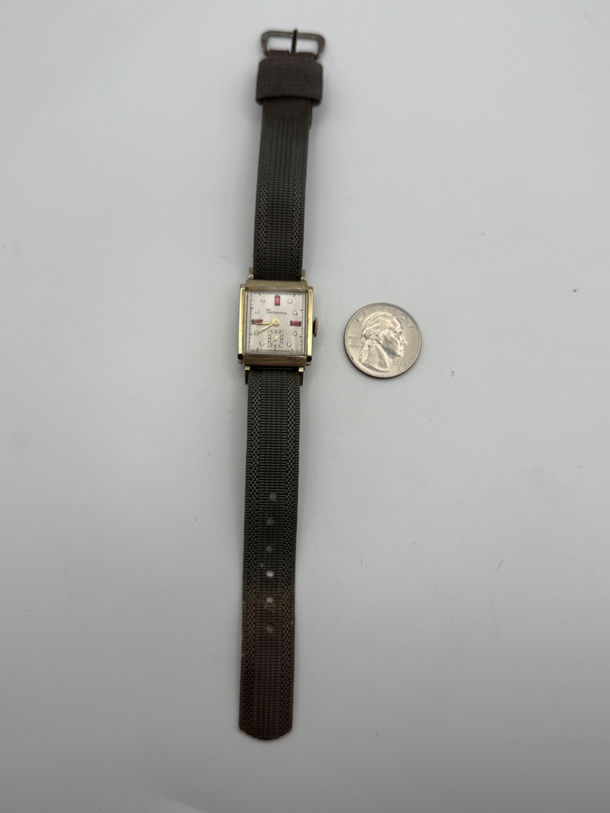 Vintage Garson’s Unisex 10k R.G.P Wrist Watch with Diamond and Ruby Gem Dial