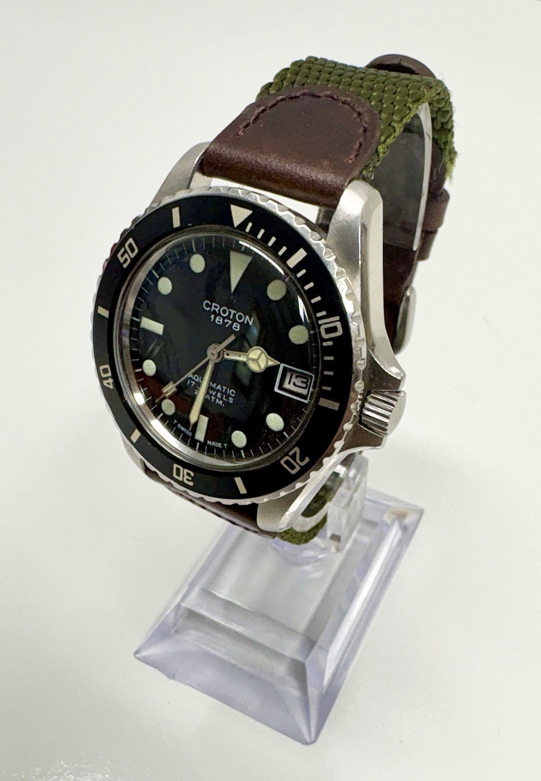 Vintage 60s 70s Era Croton Automatic Skin Diver 17 Jewel Men’s Wrist Watch Works