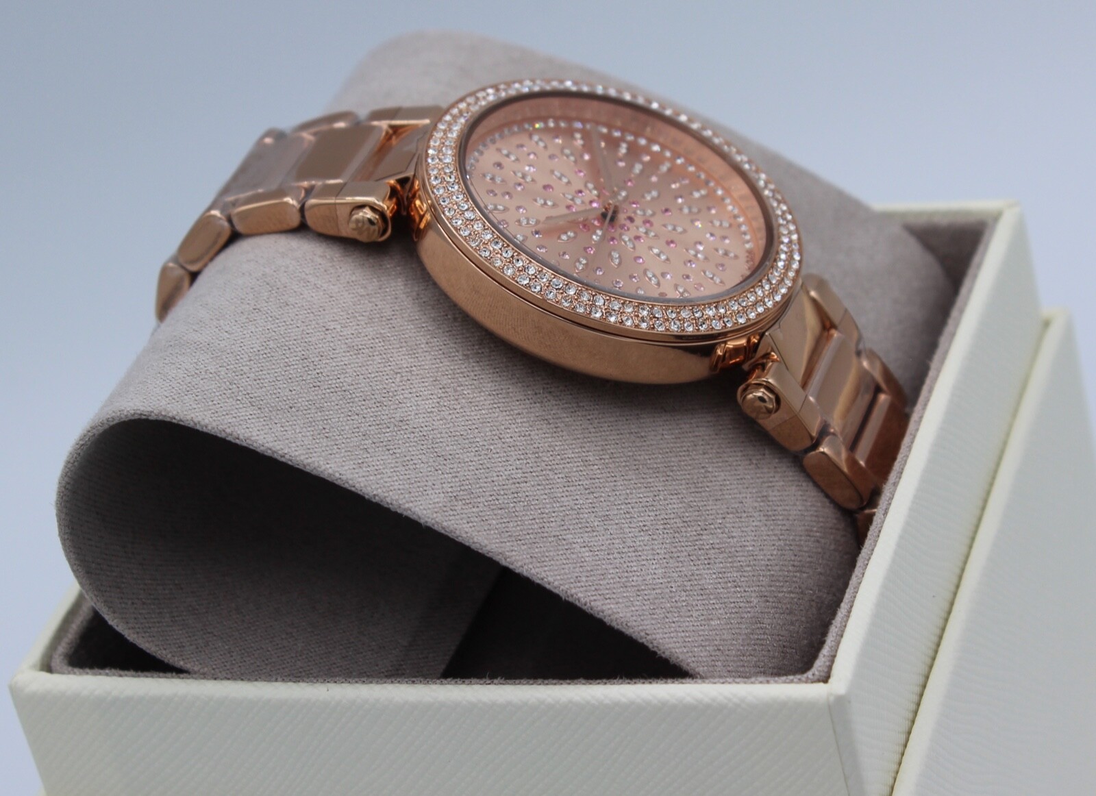NEW AUTHENTIC MICHAEL KORS PARKER ROSE GOLD CRYSTALS GLYTZ WOMEN’S MK7286 WATCH