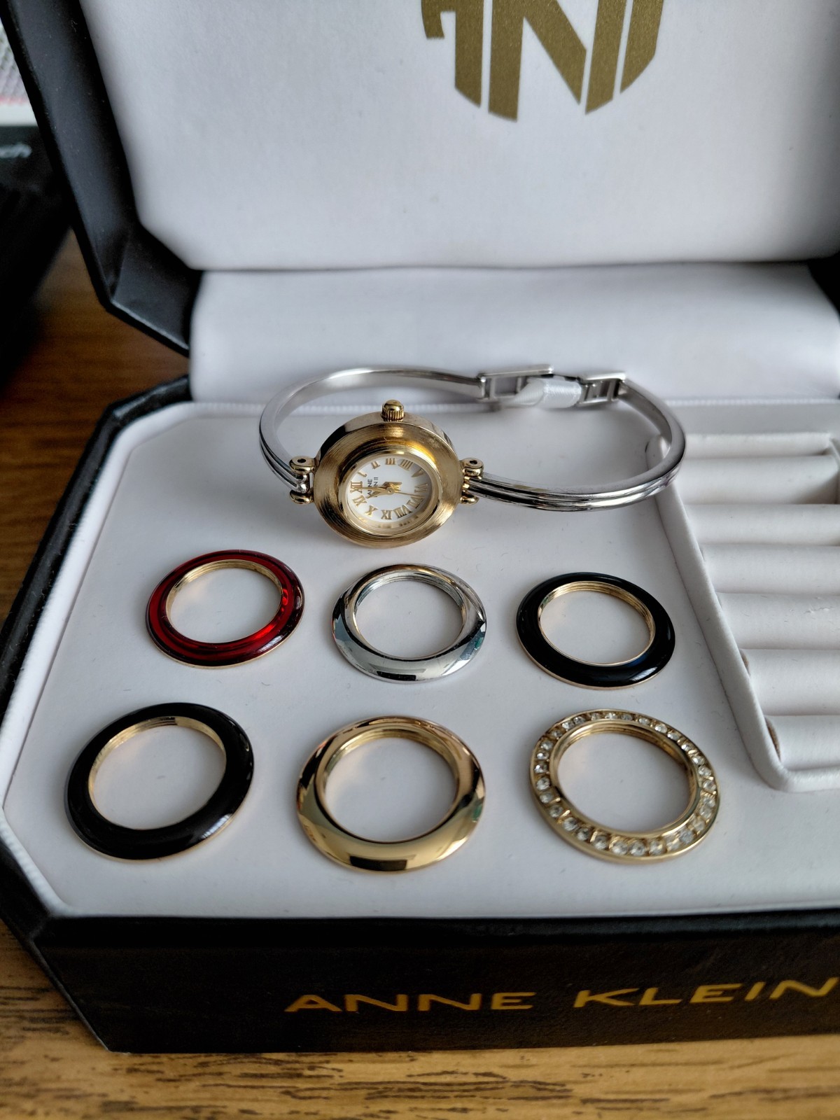 Anne Klein II Watch with 6 Interchangeable Bezels in Box Two Tone