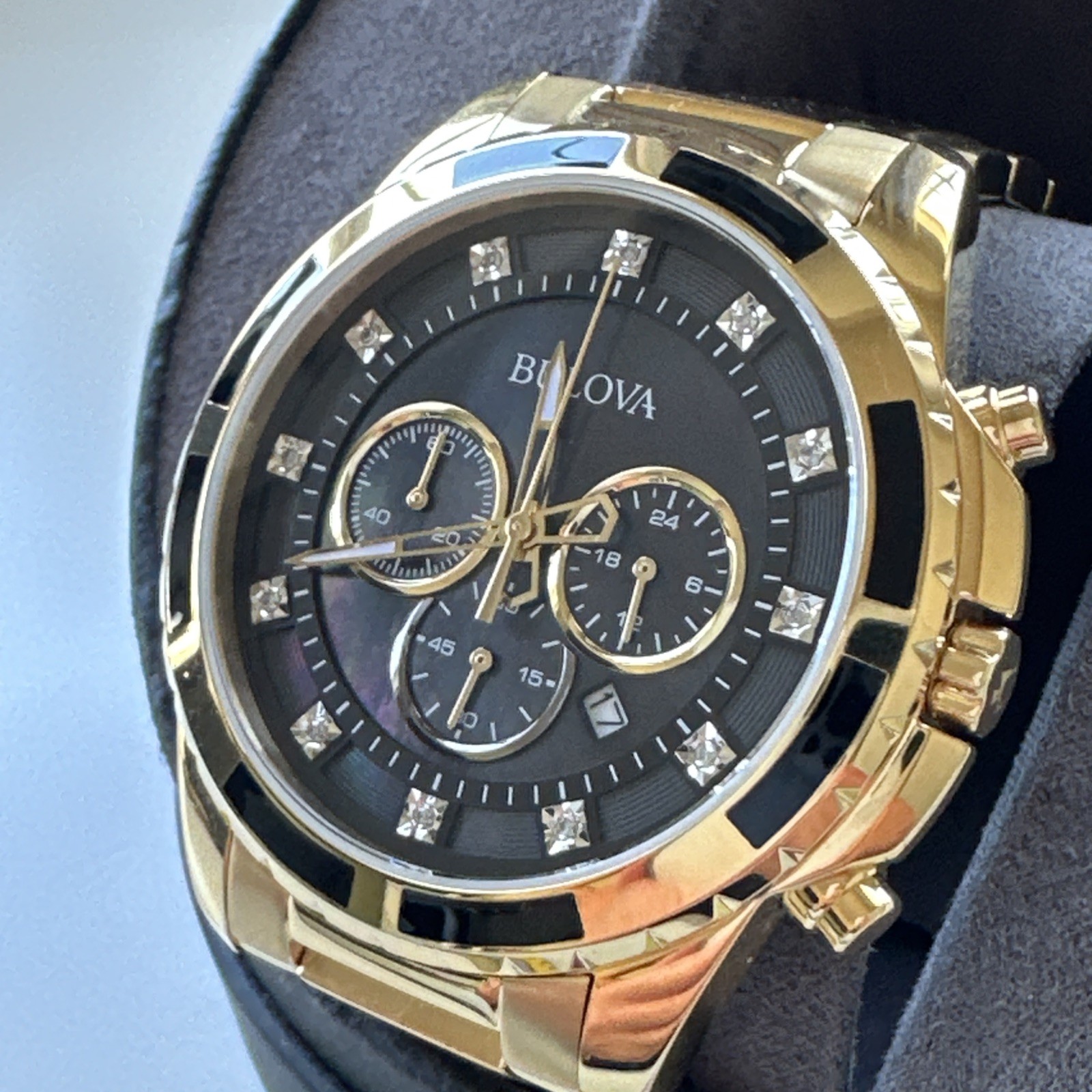 Bulova Diamond Men’s Gold Plated Stainless Steel Chronograph Quartz Watch 97D121