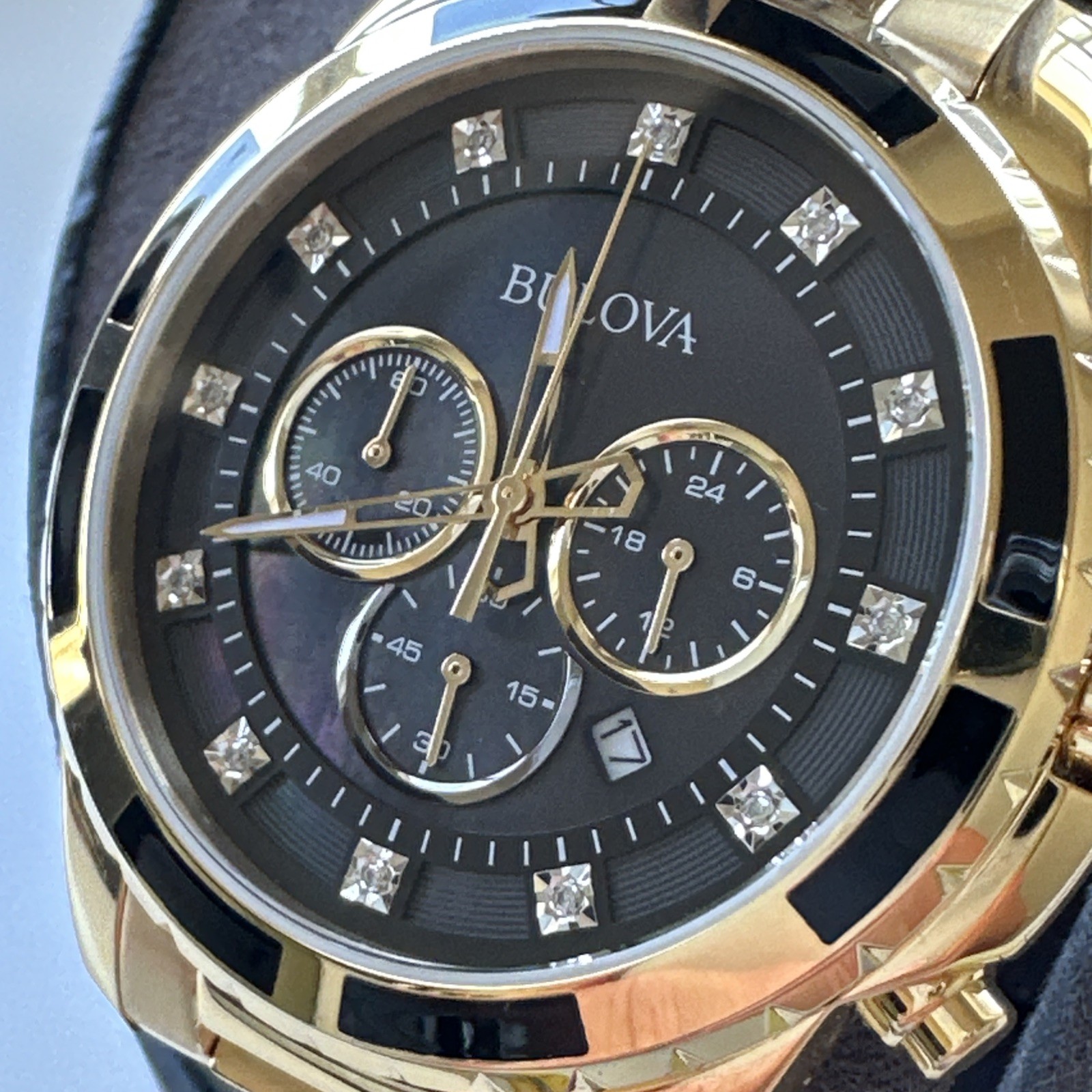 Bulova Diamond Men’s Gold Plated Stainless Steel Chronograph Quartz Watch 97D121