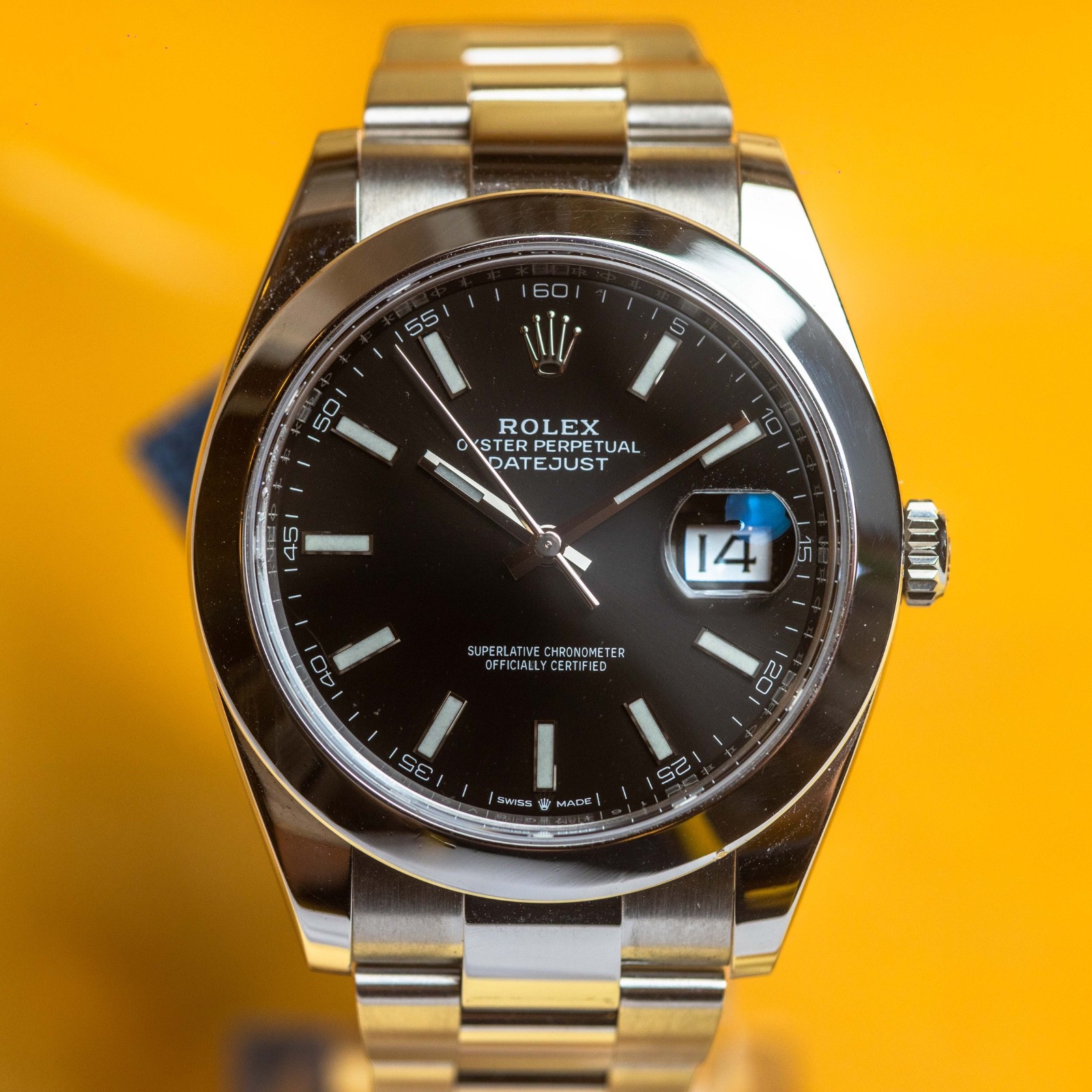 Rolex Datejust 41 Black Stick Dial – Smooth Bezel, Oyster Bracelet – 126300