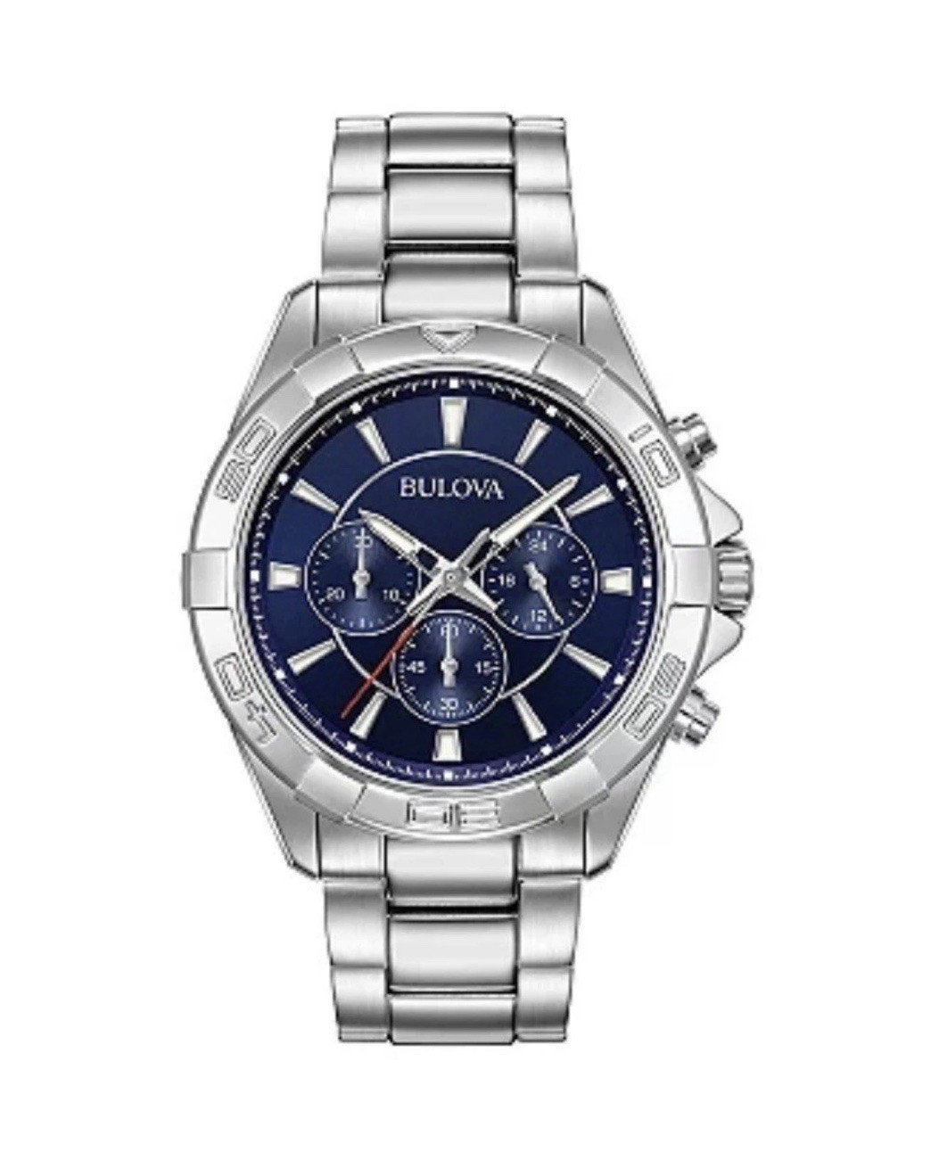 Bulova Men’s Blue Dial Chronograph Quartz Stainless Steel Bracelet Watch w/ Box