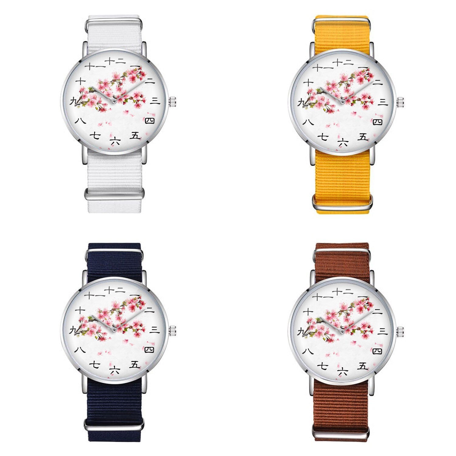 Cherry Blossom Sakura Watch, Japanese Kanji Numbers, Elegant Floral Unisex Gift