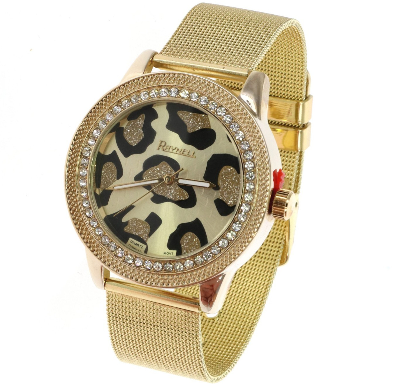 Women’s RAYNELL Gold Finish Hip Hop Watch Animal Print Metal Mech Band 42mm