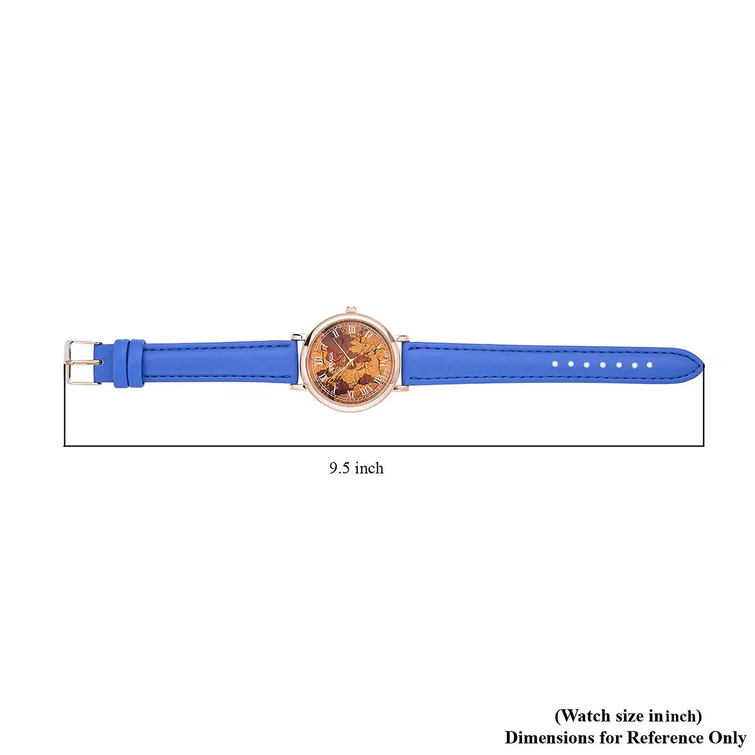 Japanese Movement Earth Pattern Dial Watch in Blue Faux Leather Strap