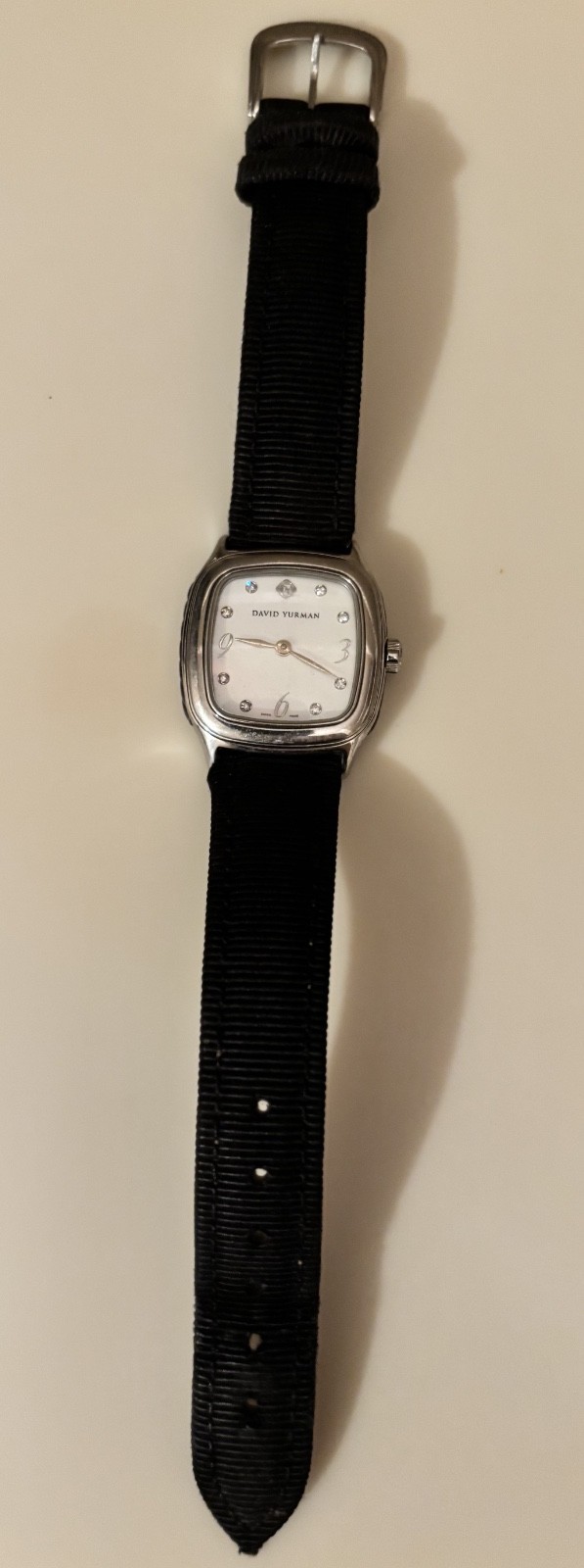 David Yurman Cushion Sterling Silver watch w/diamond accents and mother/pearl