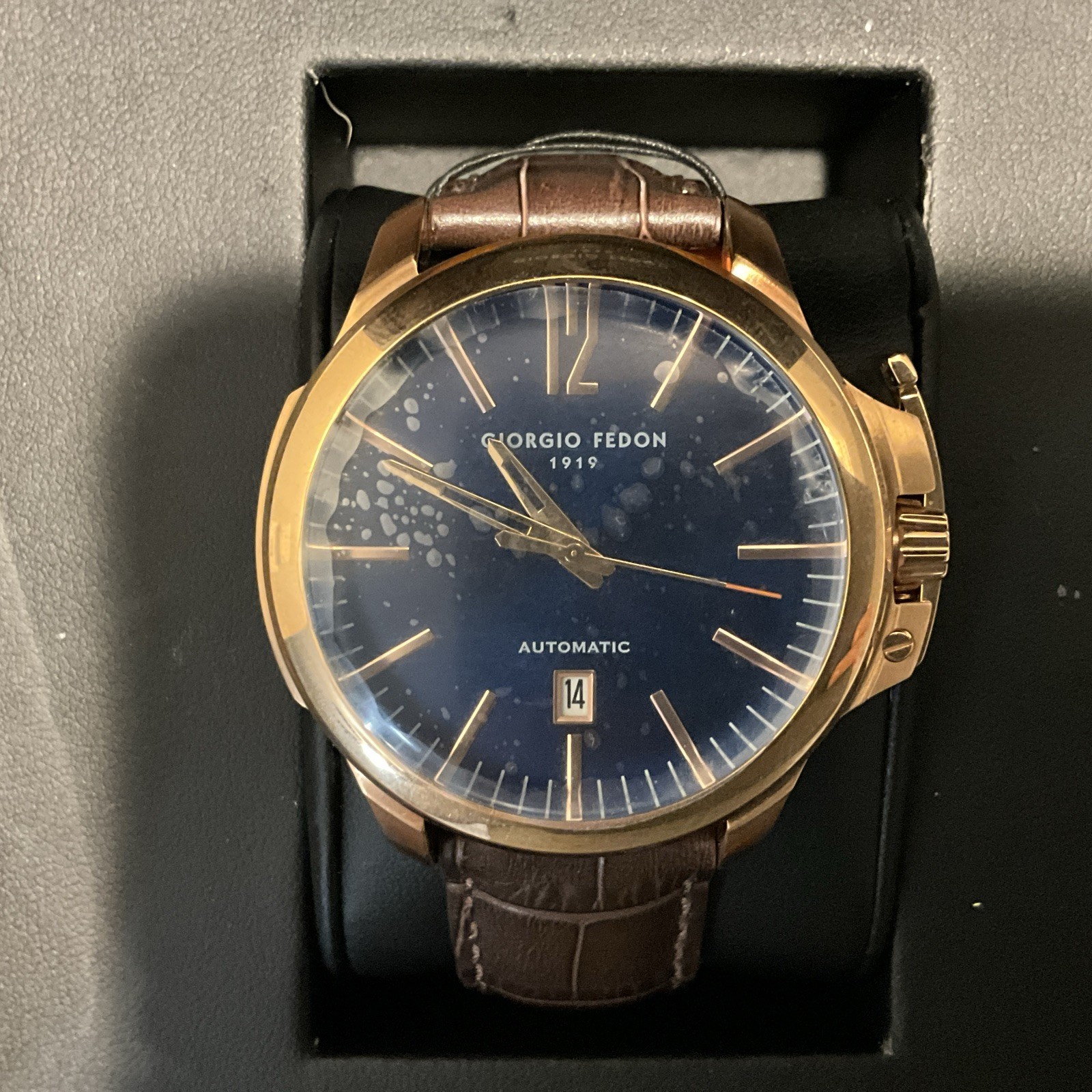 Giorgio Fedon 1919 Automatic Mens Watch Blue Dial Rose Gold