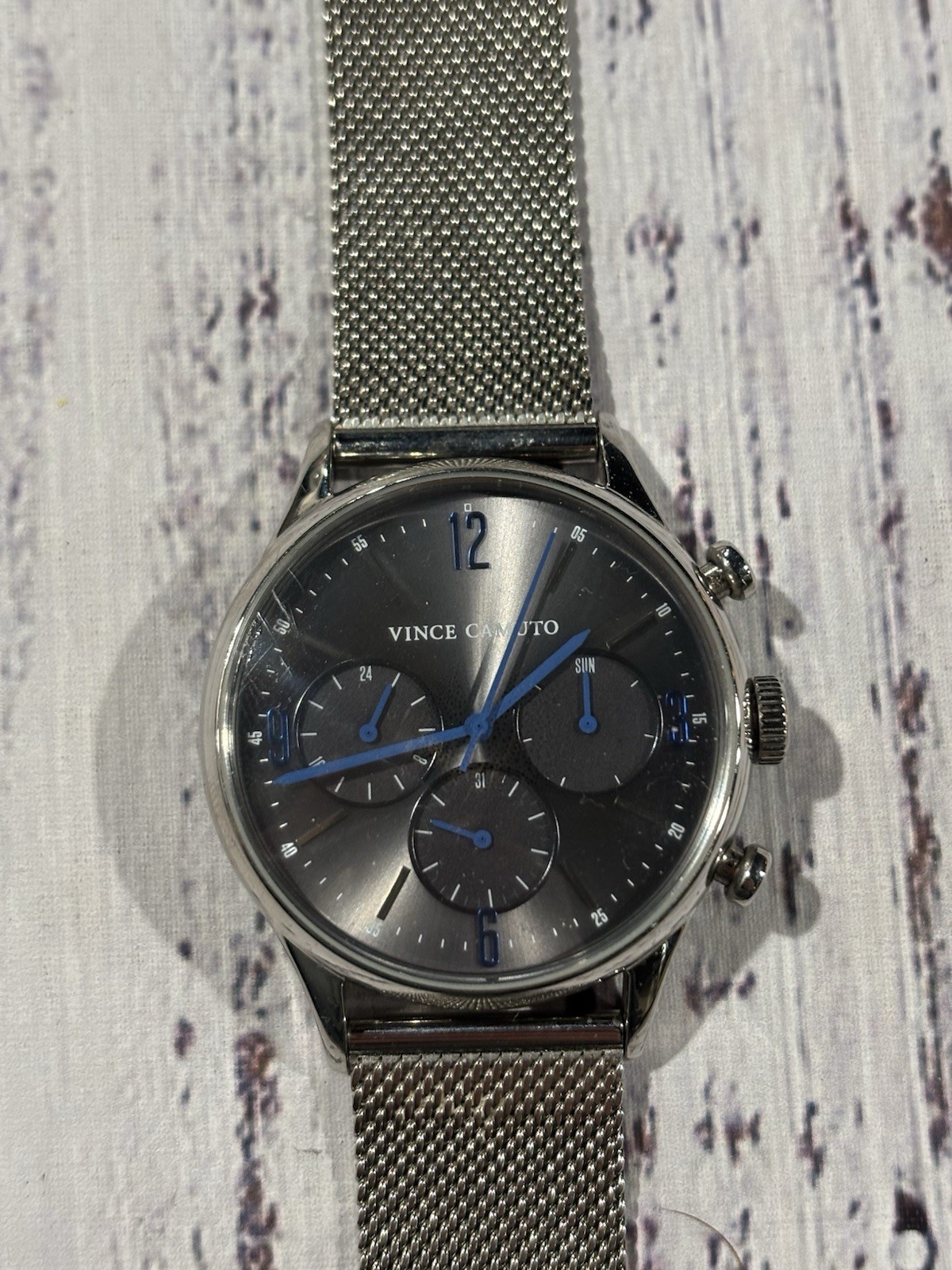 Vince Camuto Men’s VC1103GYSV Multi-Function Stainless Steel Watch w/ Mesh Band.