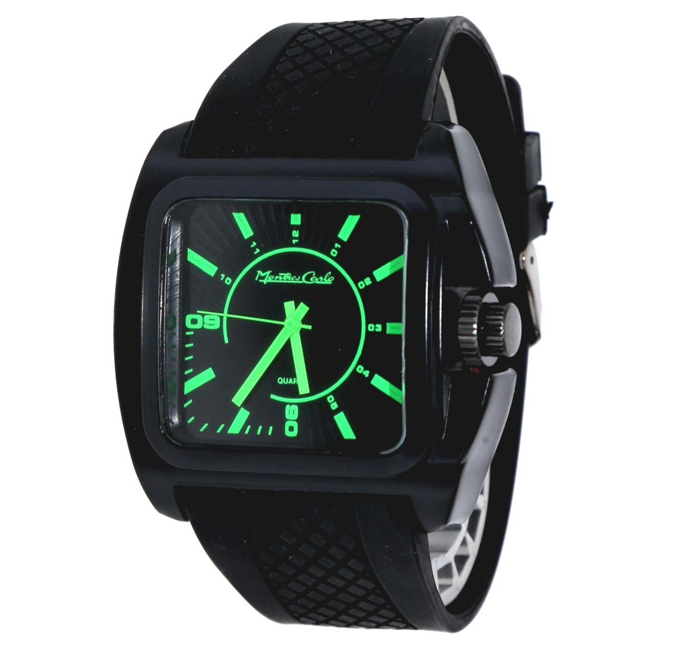 53mm Wide Oversized Square Men’s Quartz Watch with Black Silicone Band