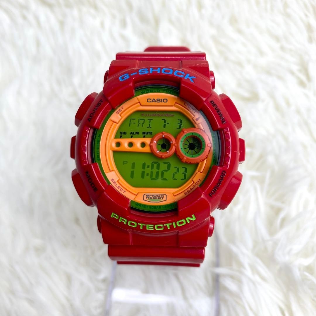CASIO G-SHOCK GD-100HC Hyper Colors Red Orange Digital Watch Used Japan