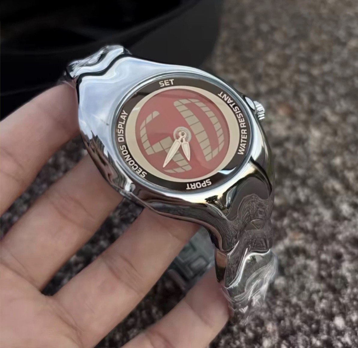 Men’s Metal Steel Watch Y2K Hype Silver Chrome Retro Triax Vintage Style