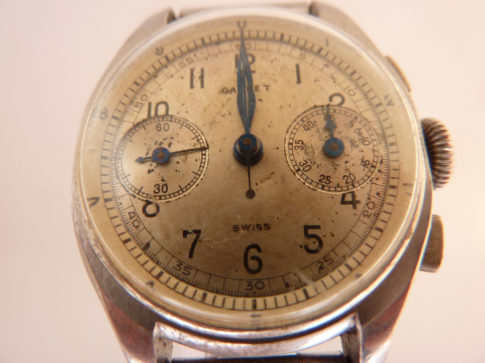 GALLET COMMANDER EXCELSIOR PARK CAL42 RARE OVAL SHAPED CHRONOGRAPH VINTAGE 40s