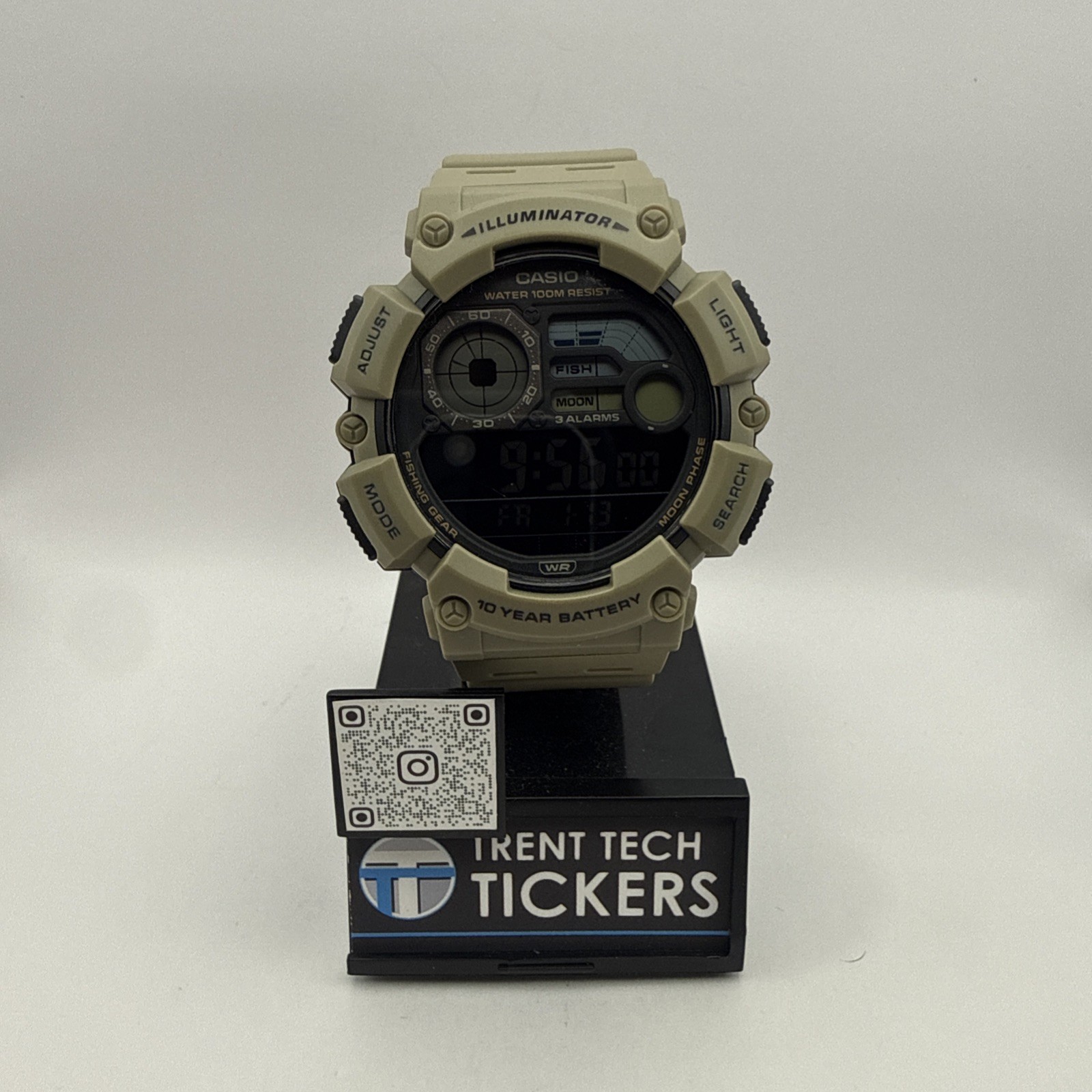 Casio WS1500H Watch New Without Tags Black and Beige Moon/Fishing