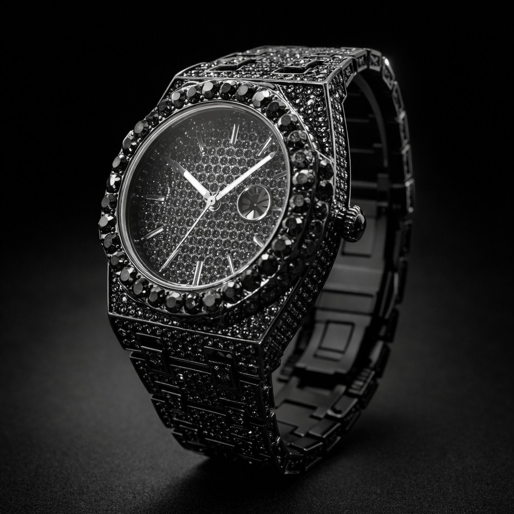 Mens Diamond Bling Watch Quartz Luxury Zircon Bezel Fashion Wristwatch