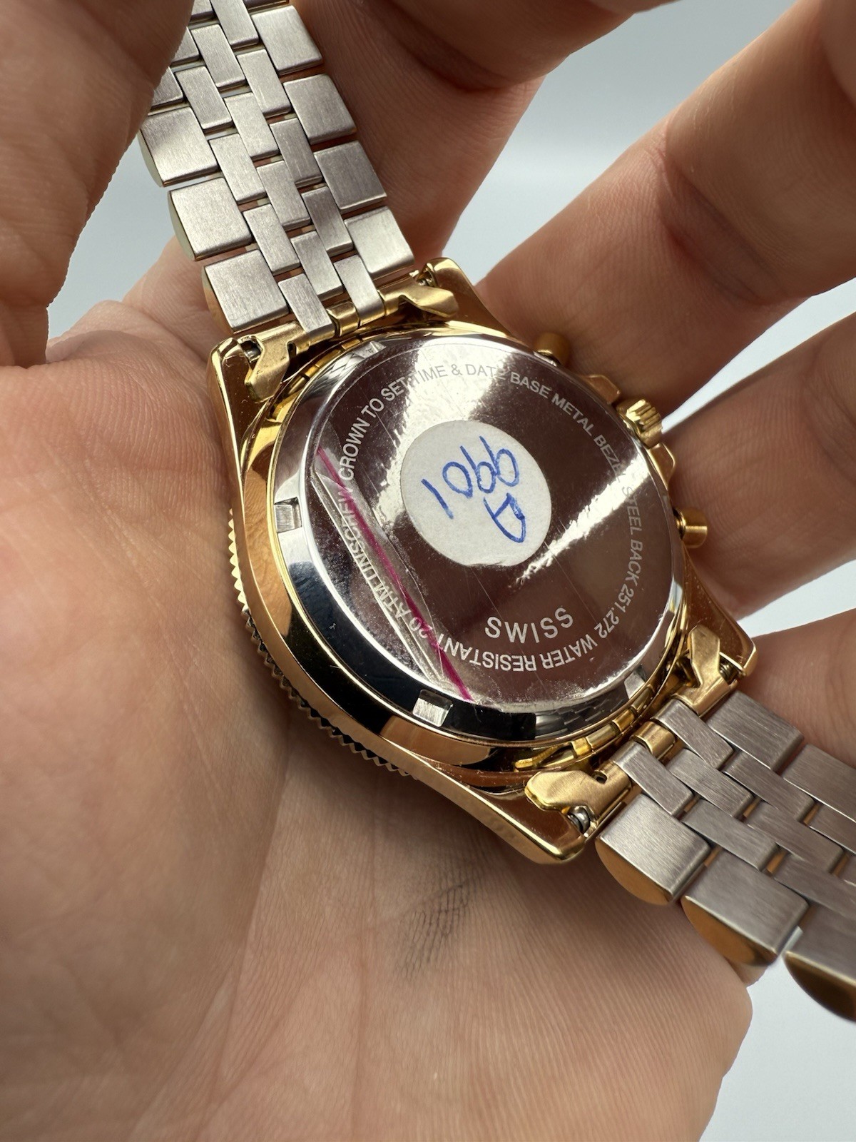 Belair Chronograph Watch A9901 Gold W/ Blue Dial Tachometer Subs 20 ATM Swiss