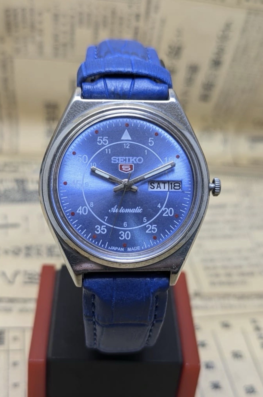 Vintage Seiko 5 Automatic 21 Jewels 6309 Men’s Wrist Watch Japan Made Blue Dial