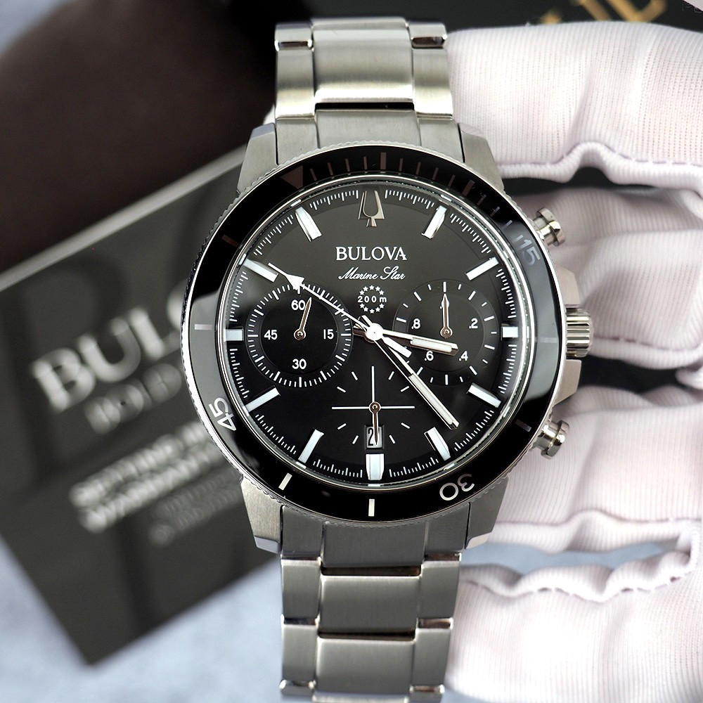 Bulova Marine Star Black Dial Stainless Steel Men’s Quartz Watch – 96B272