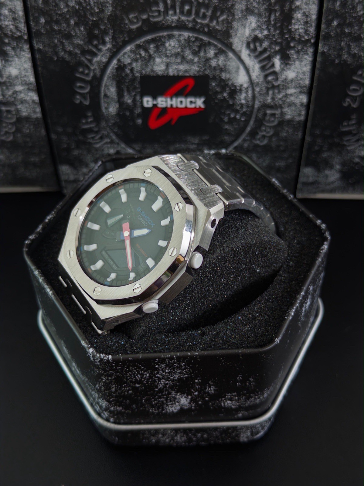 Casio GA-2100 G-Shock Watch – Sandblasted Metal Case Mod – Black Dial