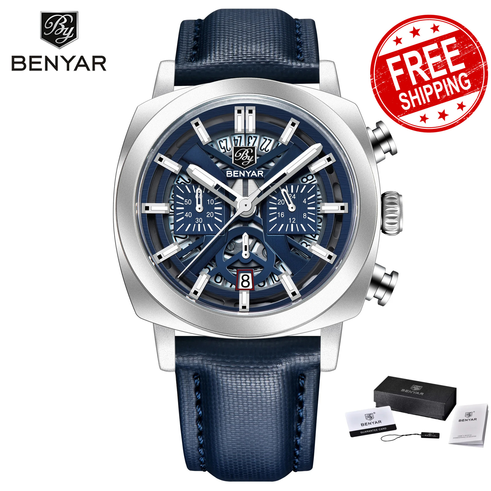 BENYAR 43MM Chronograph Quartz Men’s Watch 50M Luminous AR Crystal