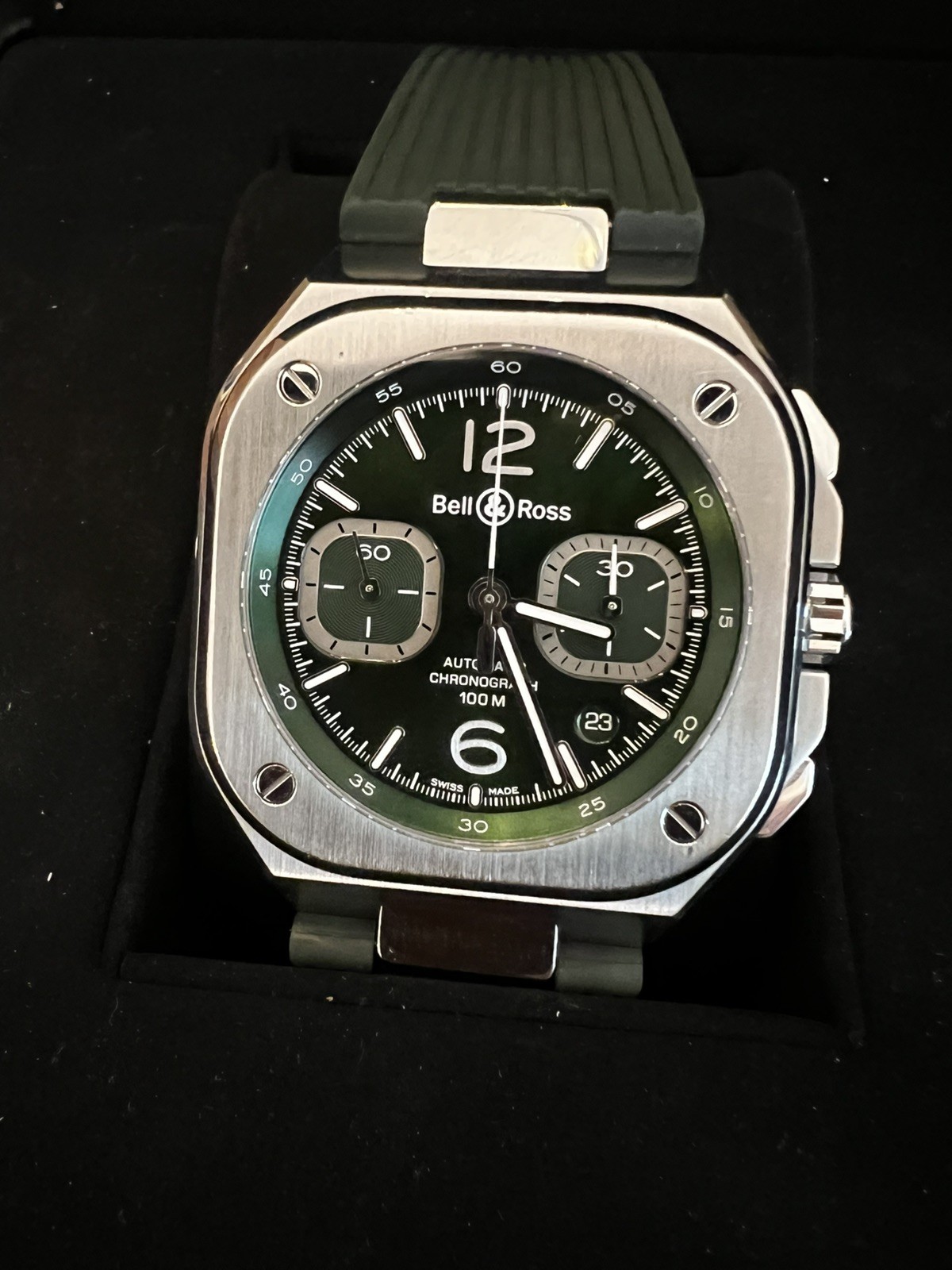 BELL&ROSS BR05 Chronograph. Green Steel BR05C-GN-ST/SRB. Excellent!!