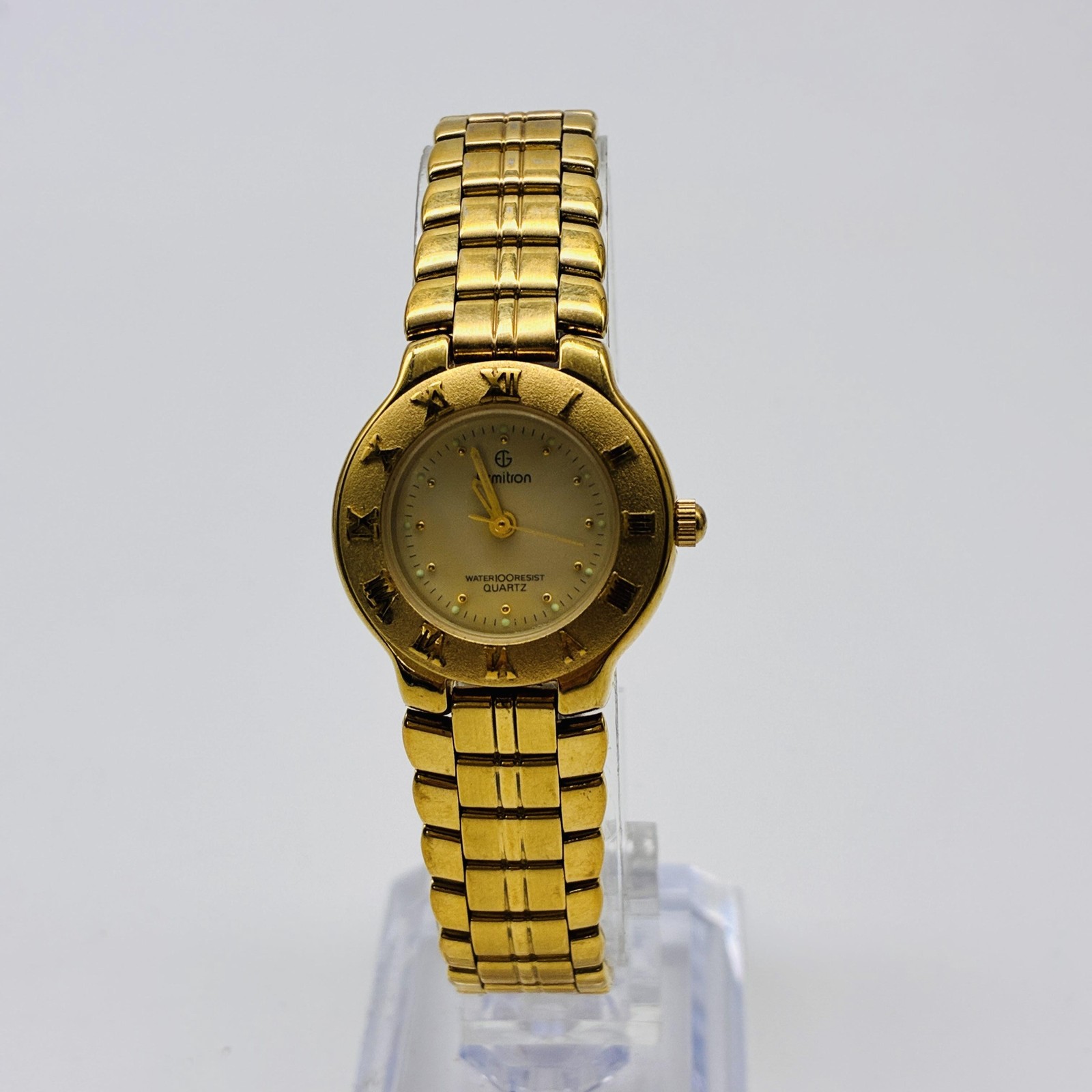 ARMITRON Womens Gold Tone Quartz Watch Roman Numeral Bezel Swiss Movt 100ft