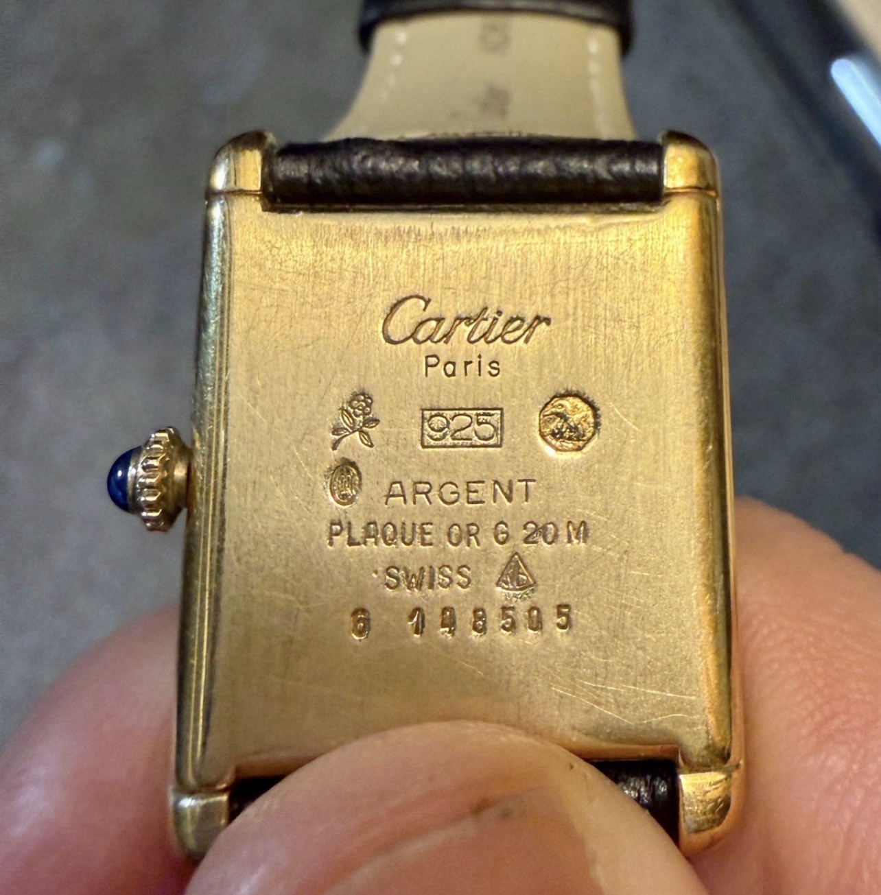 Cartier Must de Cartier Tank Swiss Manual Gold Dial Black Leather