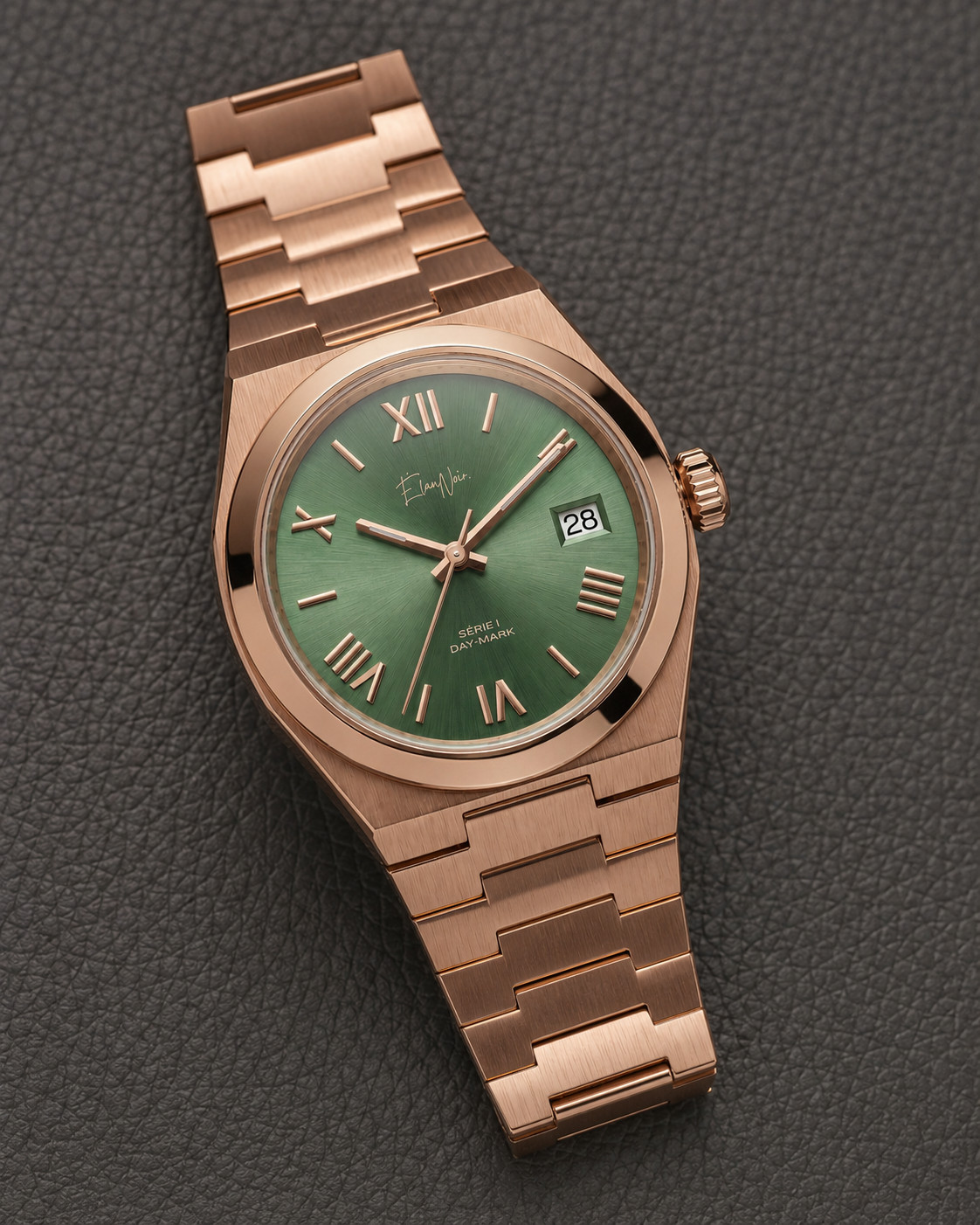 Élan Noir Série I Rose/Green 36mm Automatic NH35 Sapphire Crystal Steel Watch
