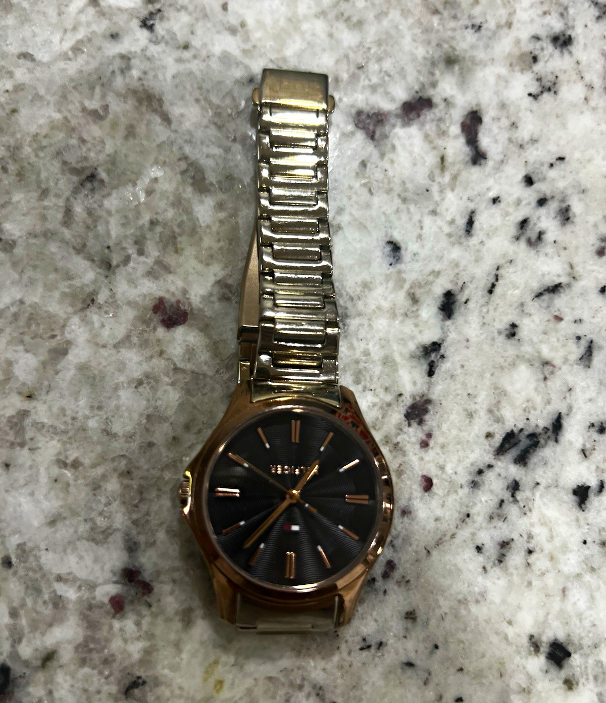 Tommy Hilfiger Women’s Quartz Wristwatch Black Dial Gold Tone Bracelet 30m