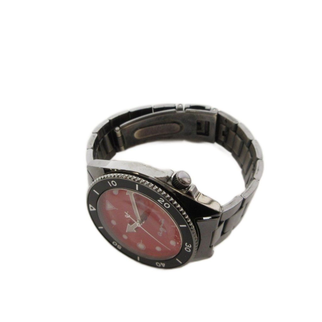 Agnes b V742-8060 Women Quartz Working Black Red Dial Japan Collectible Watch