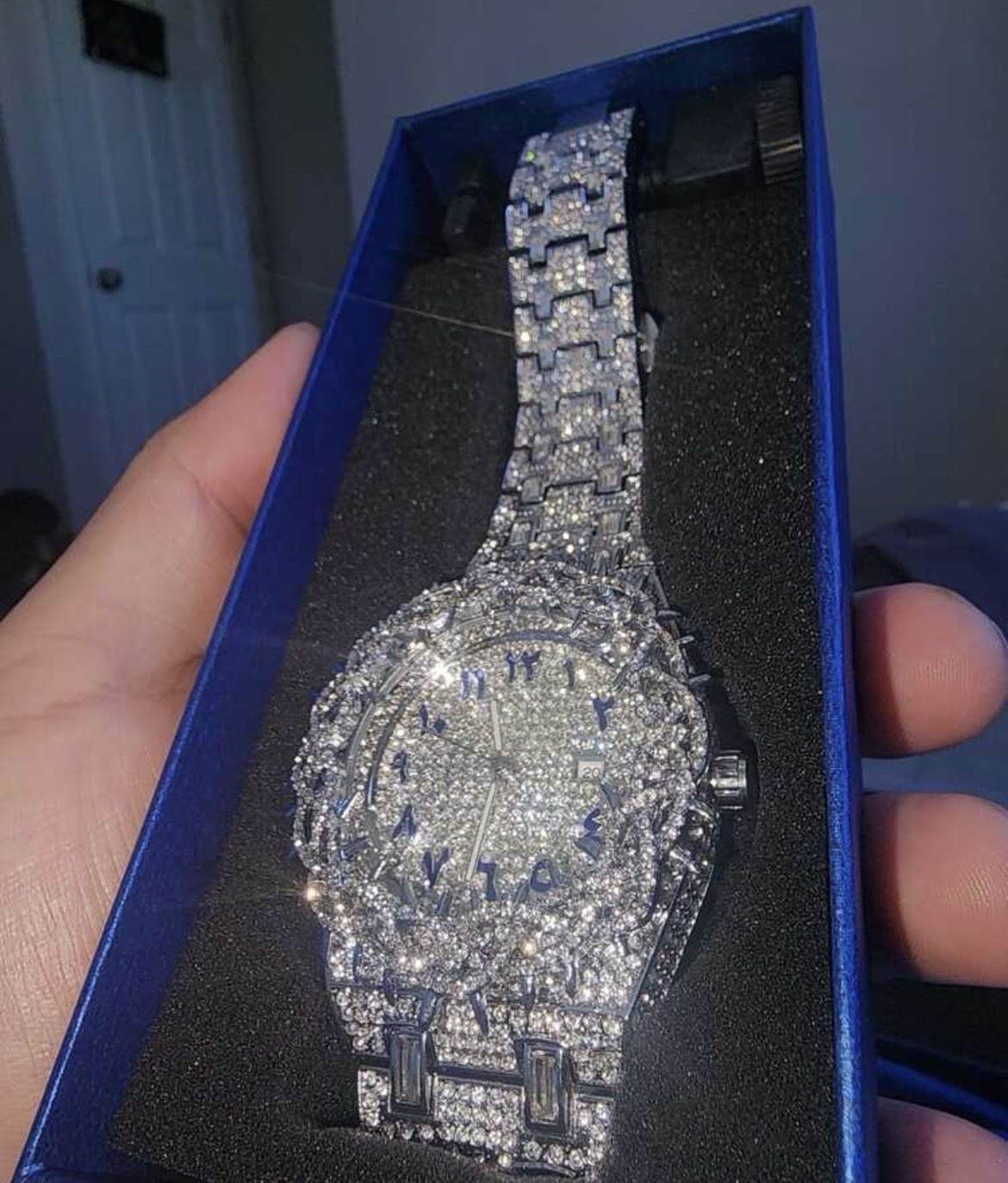 Men’s Quartz Iced Out Moissanite Stone Watch – Diamond Encrusted Strap