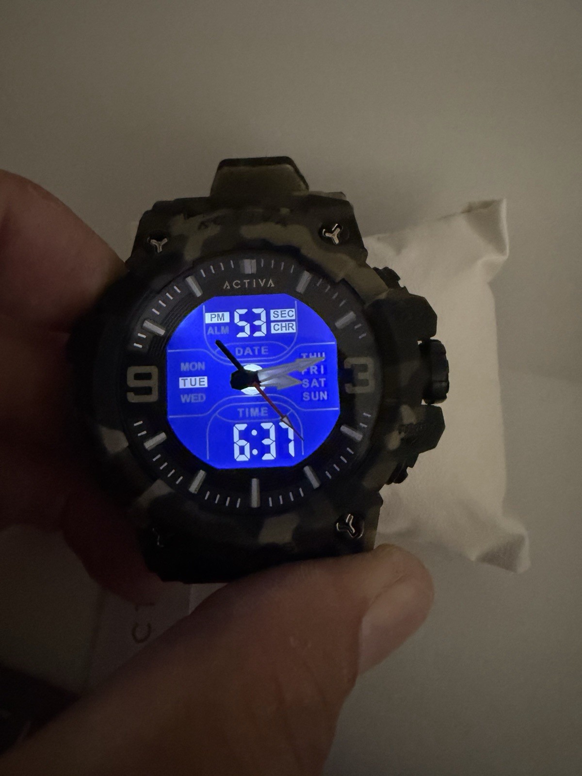 Activa Men’s Analog-Digital Camo Quartz Resin Strap Watch 5 ATM Alarm Chrono
