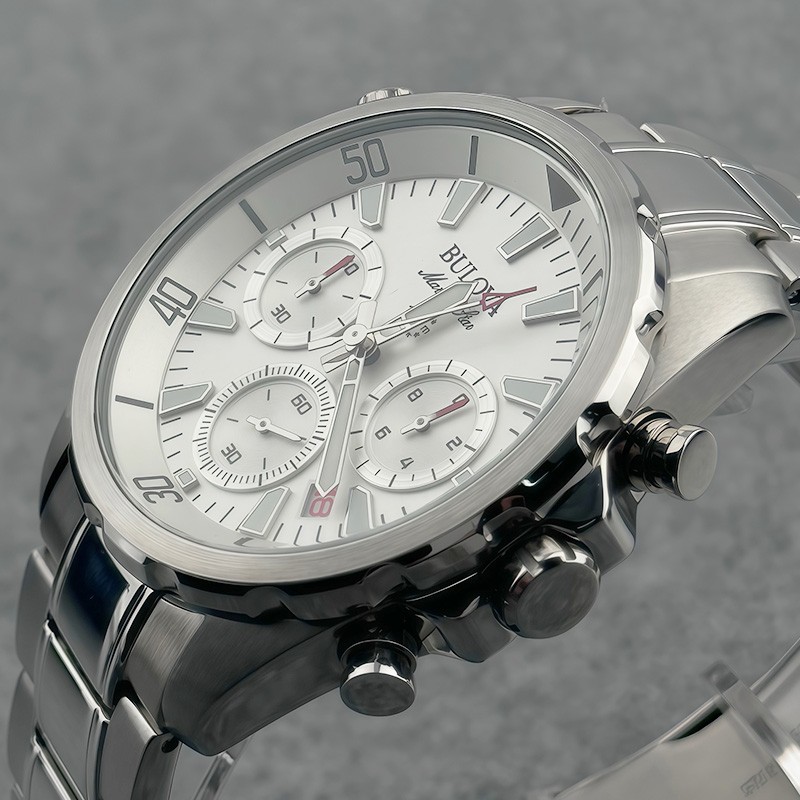 Bulova Marine Star White Dial Stainless Steel Men’s Quartz Watch 43mm 96B255