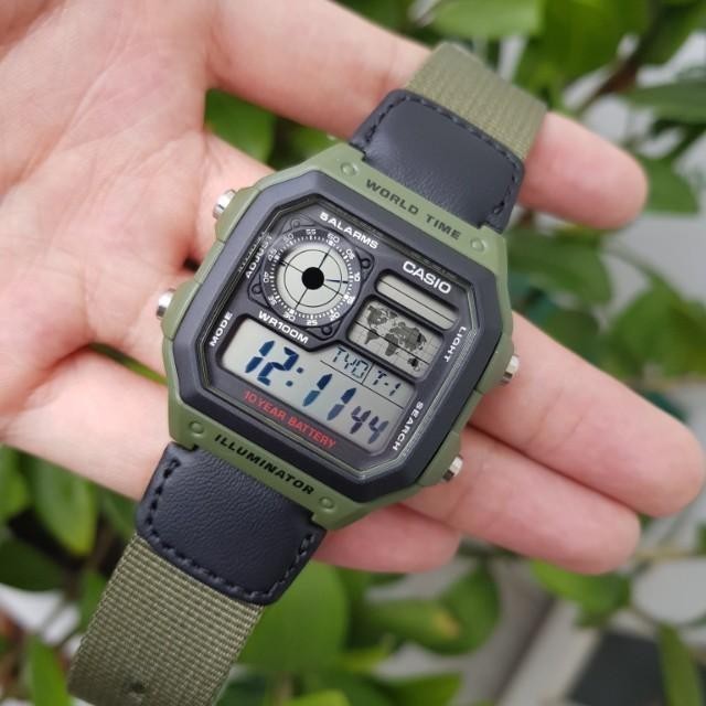 CASIO AE-1200WHB-3BV World Time Digital Nylon Belt Watch