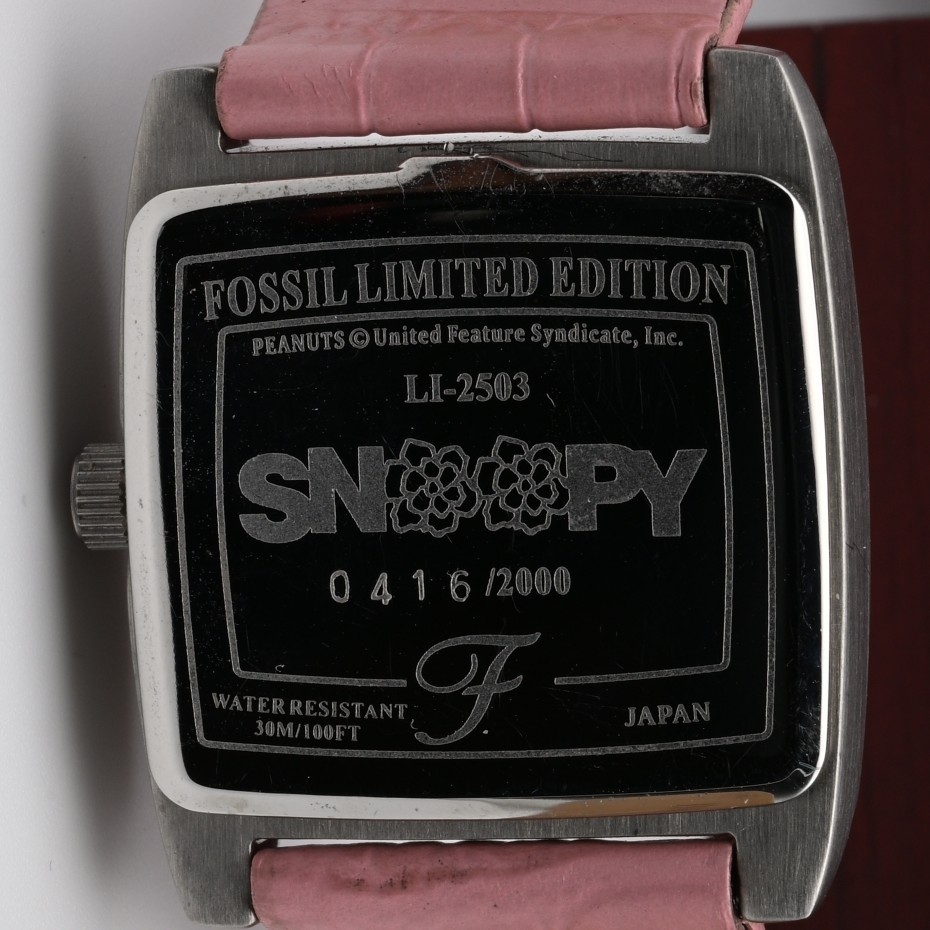 Rare Fossil Limited Edition Snoopy Watch Pink Leather Peanuts Box 416/2000