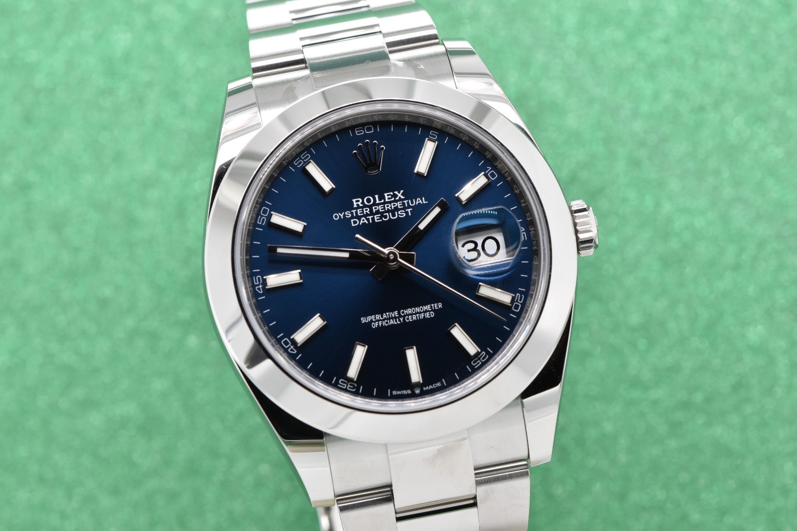 Rolex Datejust 41 Stainless Steel Oyster Smooth Blue Stick Dial 126300 with Box